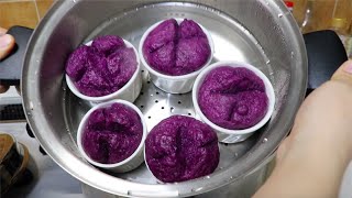 紫薯开花馒头，只用紫薯不用水做开花馒头，清淡营养美味，超省事又简单做法（注明：夜间常温发酵只能在冬天进行，夏天的话一定要放冰箱冷藏发酵。）
