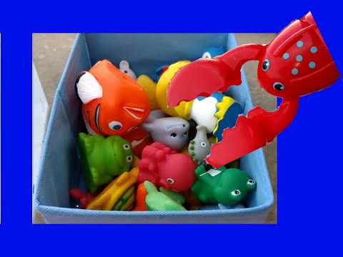 learn-names-of-sea-animals-with-bath-toys-playing-in-water,making-bubbles-funny-lobster-claws-kids