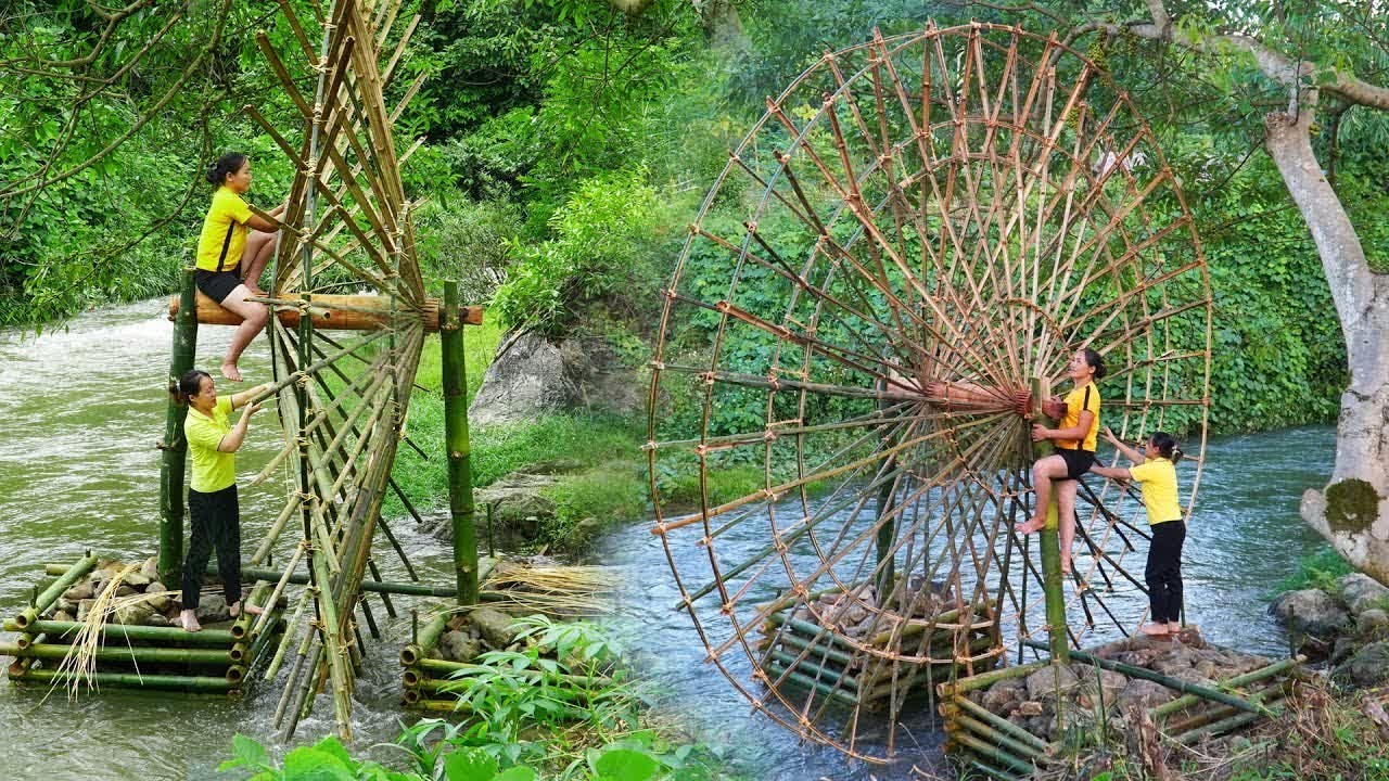 Water Wheel Building TIMELAPSE: Start To Finish Make Water Wheel System With Bamboo. FULL BUILD
