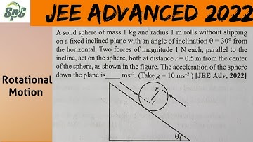 A solid sphere of mass 1 kg and radius 1m rolls without slipping on a fixed inclined plane with an