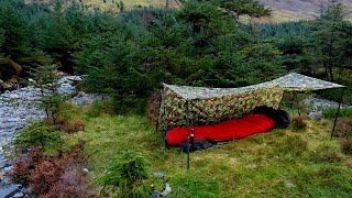 Solo Wild Camping by a Mountain River | British Army Basha Tarp