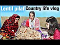 Cooking Best Iranian Lentil Pilaf Dressed With cucumber yogurt in beautiful village