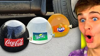 Coca Cola + Fanta + Sprite BALÓNKY vs AUTO - ŠÍLENÝ EXPERIMENT!