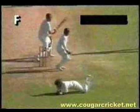 Indian quick bowler Manoj Prabhakar taking a nice snare to dismiss Merv Hughes off the bowling of Sachin Tendulkar in the 3rd test between Australia and India at the SCG in 1991/1992.