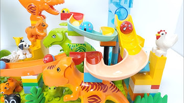 Satisfying Building Block coaster ☆ Marble Run ASMR Funny Dinosaurs, Animals and Seesaw Course