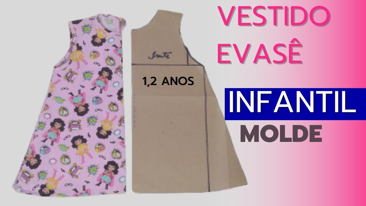 DIY Vestido Trapézio infantil, Molde 1,2 anos