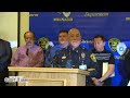 Cmdr. Santiago Escalante talks with the media about arrests made