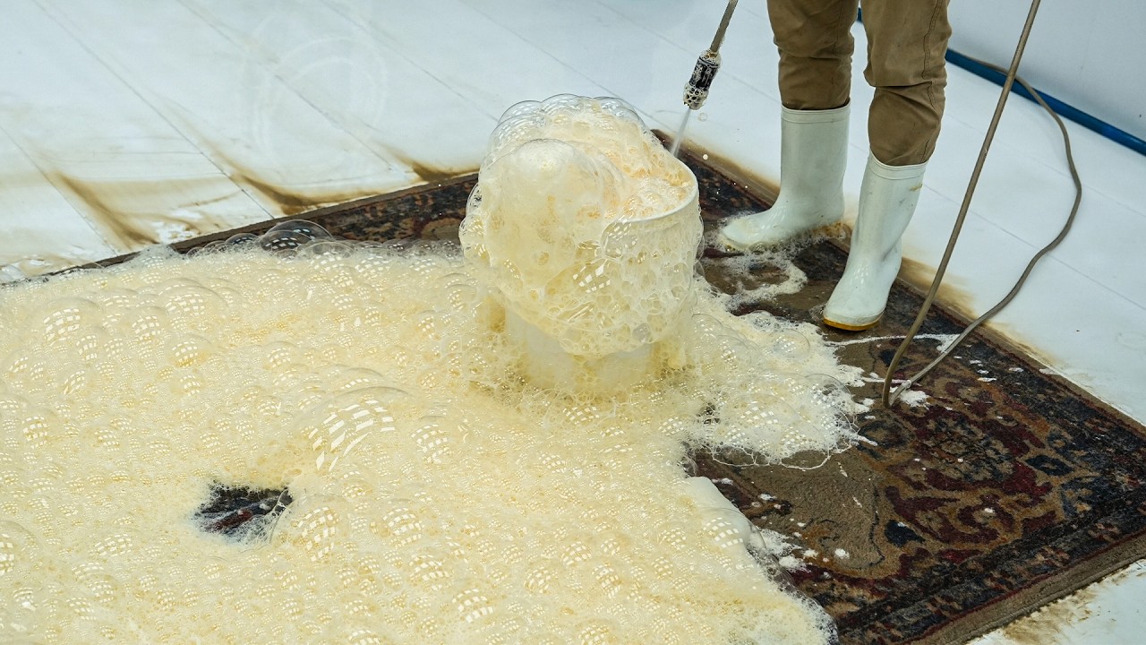 Extreme Carpet Cleaning – Unbelievable Foam Explosion on This Old Rug ...