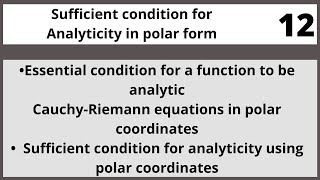 Analyticity sufficient condition Polar form|Complex analysis in Hindi Urdu MTH324 LECTURE 12