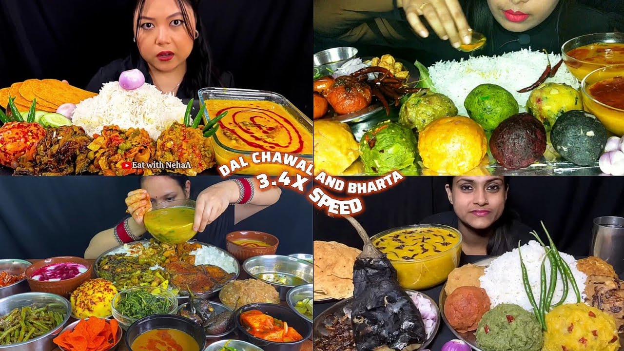 ASMR: Eating Bharta and Dal chawal eating challenge 😍😋 aloo beingan saag pumpkin bharta Mukbang
