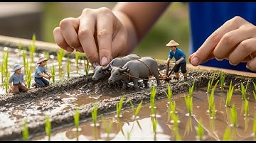 Creating a Realistic Miniature Clay Rice Field | Tiny Buffalo, Farmer & Mud Sculpting