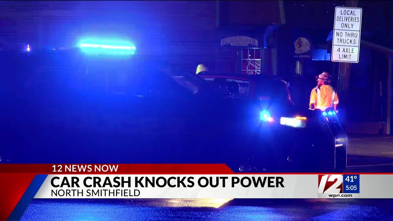 Crash knocks down 2 utility poles in North Smithfield - YouTube