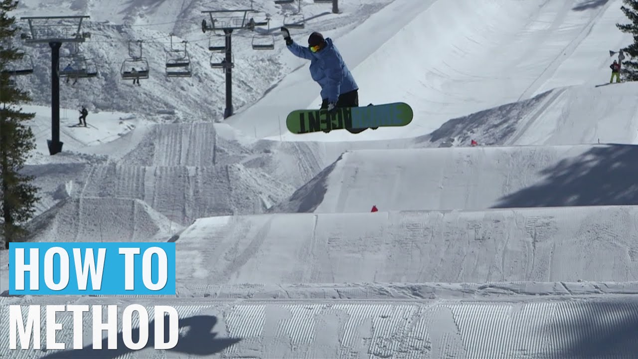 How To Method Grab On A Snowboard Regular Methods Trick Tip with Snowboard Hardest Tricks