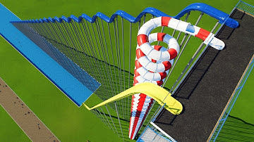 Straight vs Spiral vs Stairs Down Water Slide – Planet Coaster 2