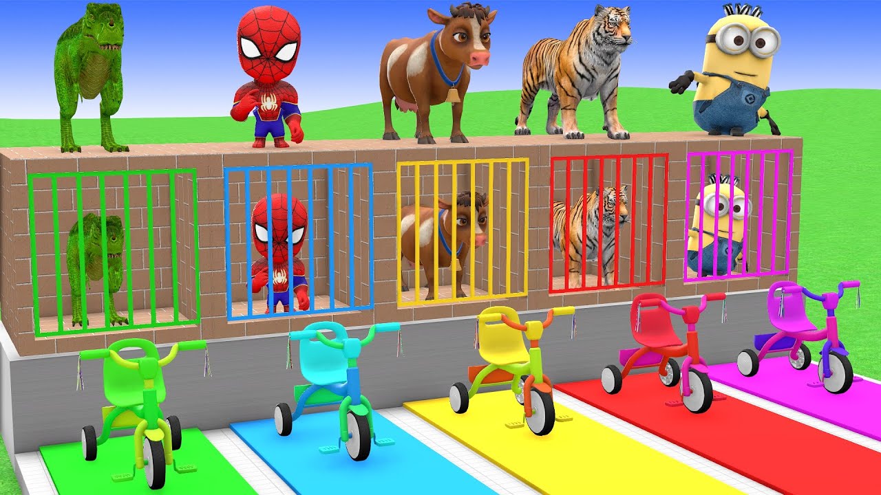 Long Slide Game with Cow Elephant Gorilla Hippopotamus Tiger 3d Animal Game Funny 3d Animals
