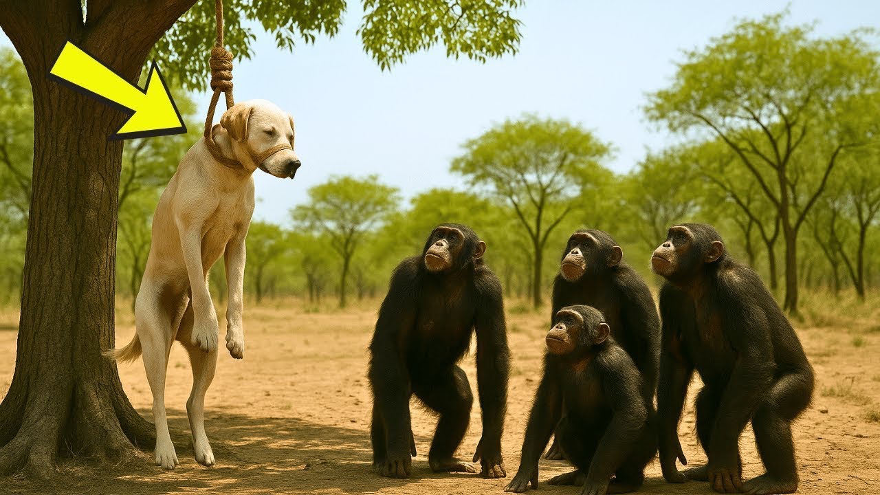 Chimpanzees Rescued a Dog Tied to a Tree – What Happened Next Left Everyone Silent