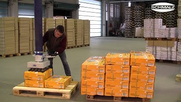 Vacuum Tube Lifter - Handling of Soft Cardboard Boxes with a Multiple Suction Pad | Schmalz