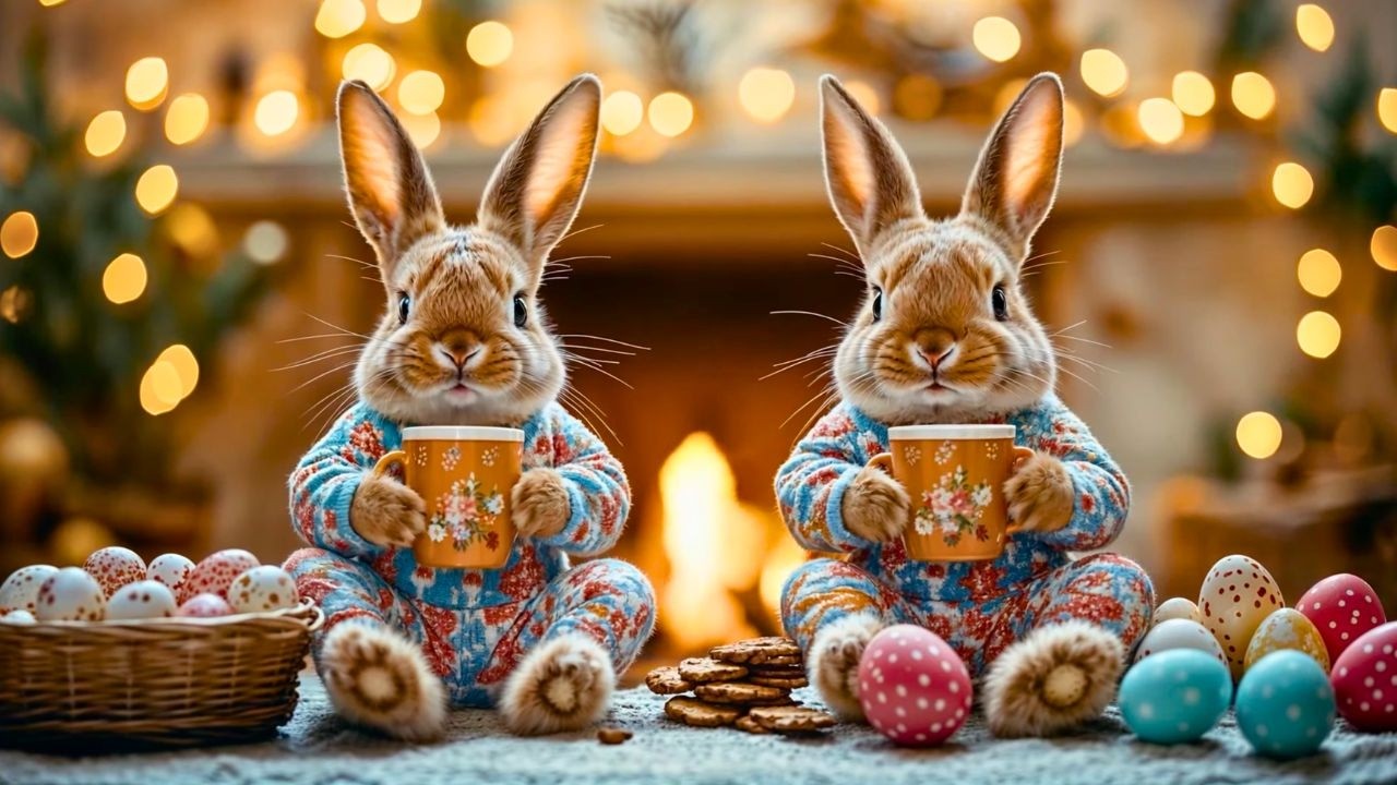 🐰 Cozy Easter Jazz Vibes ☕ Cute Bunnies, Fireplace & Warm Spring Celebration 🌸 Pure Positive Energy