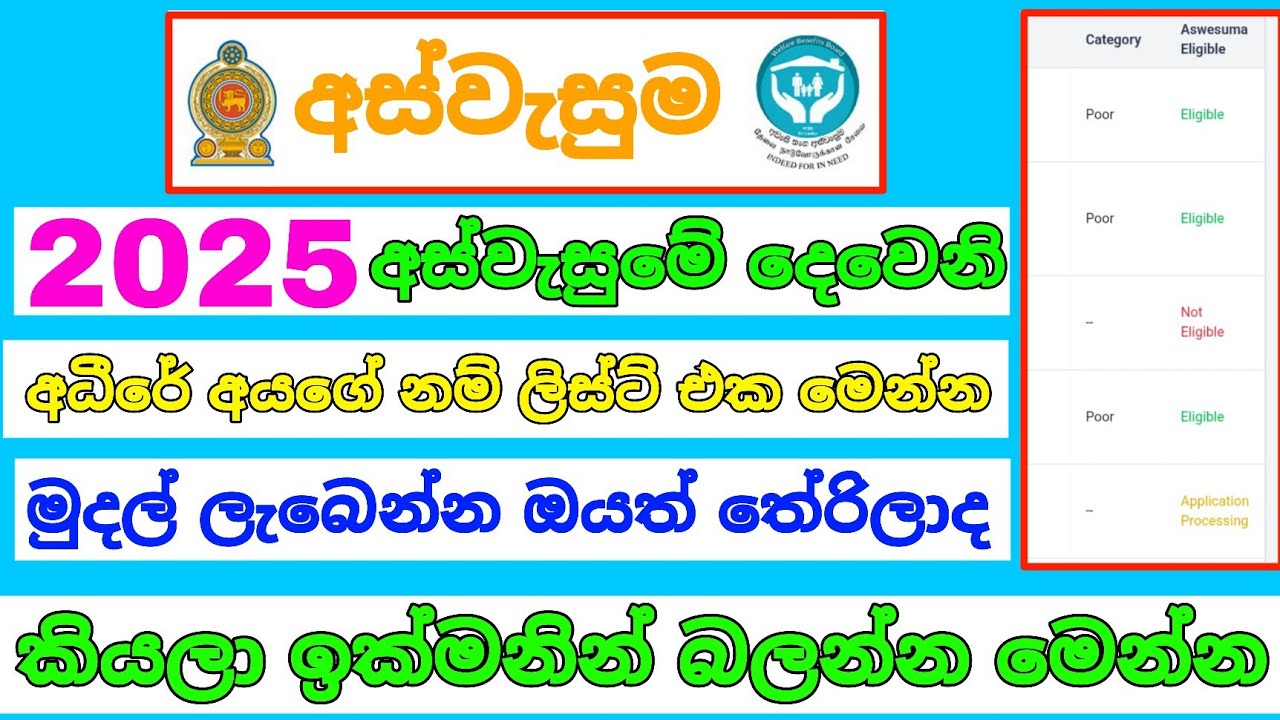 අස්වැසුමේ 2025 දෙවෙනි අධිරේ අයගේ නම් ලිස්ට් එක මෙන්න දාලා ඉක්මනින් බලන්න | aswesuma name list 2025