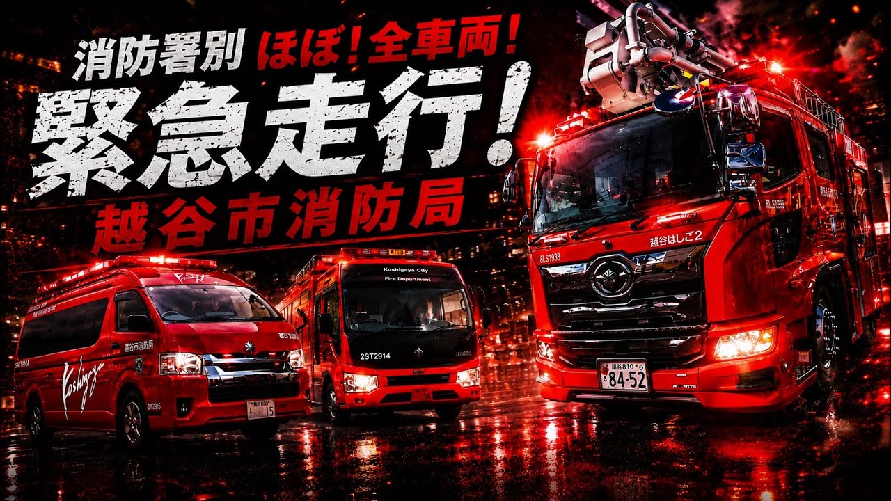 【緊急出場・緊急走行集Part34】消防署別全車両緊急走行越谷市消防局 (間久里分署除く)