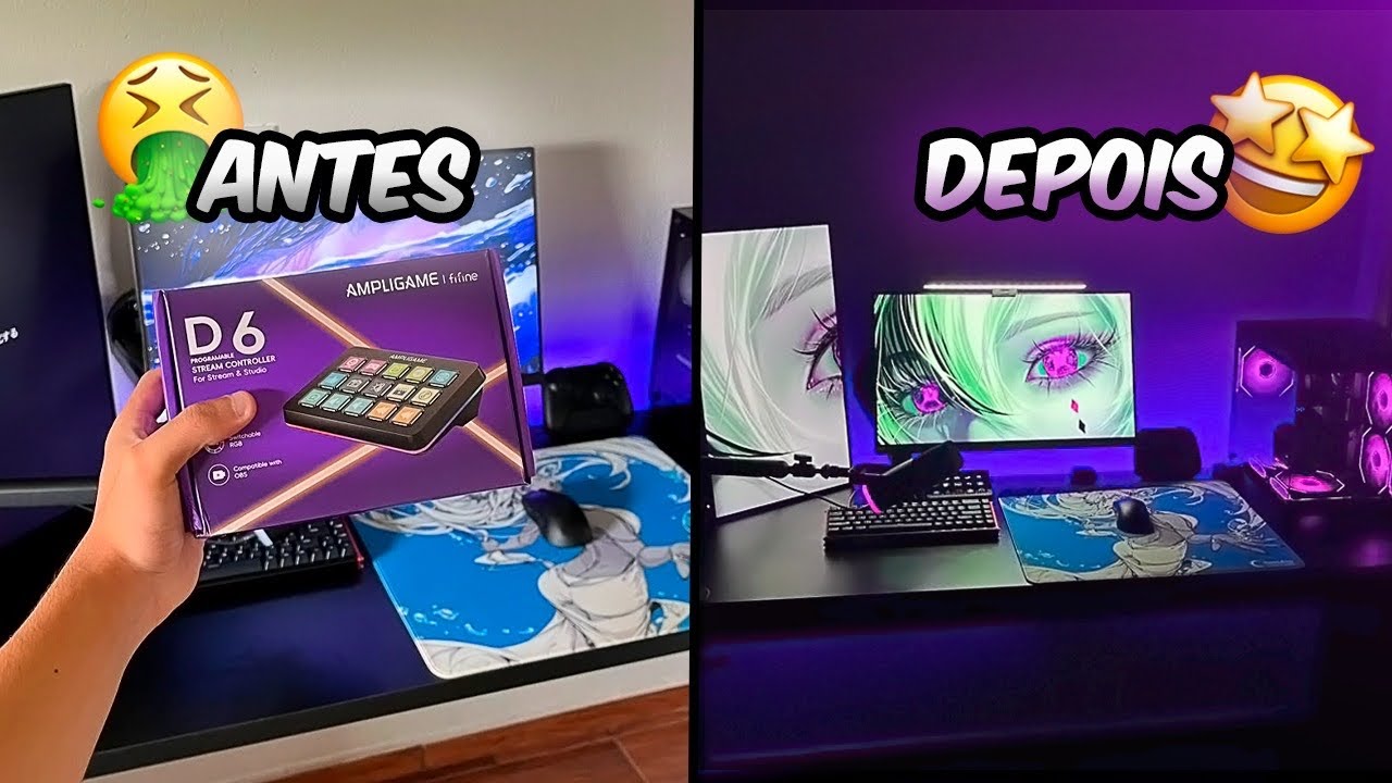 TRANSFORMEI Meu Quarto Gamer Só com ITENS BARATOS… 😳🔥(Streamdeck Fifine D6)