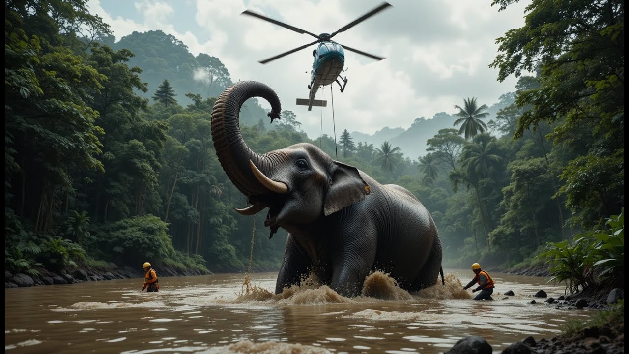 Elephant Trapped in Muddy Swamp Gets Dramatic Helicopter Rescue!