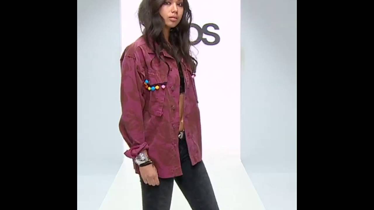 Reclaimed Vintage Oversized Military Jacket With Pom Pom Detailing On Front Pockets