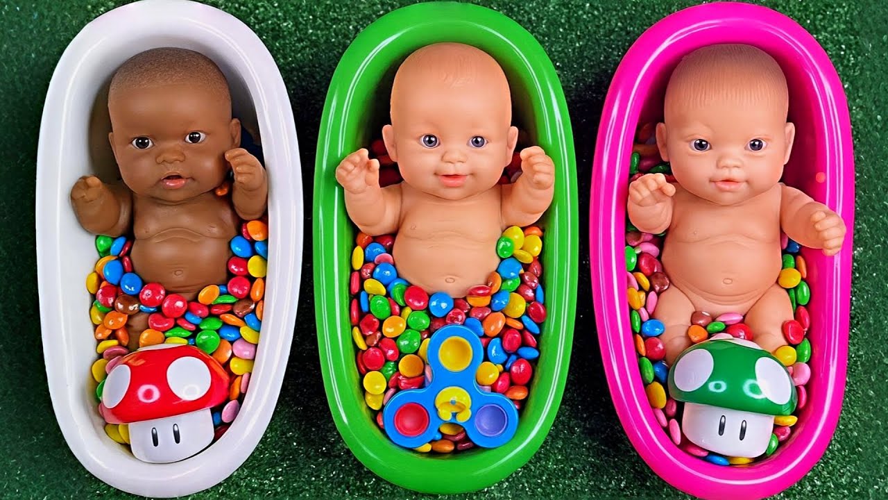 Full of 3 Rainbow BathTubs Candy with M&M's & Magic Slime Cutting Video