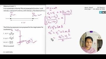 A car accelerates uniformly. The car passes point X at time t with velocity v and point Y at time t