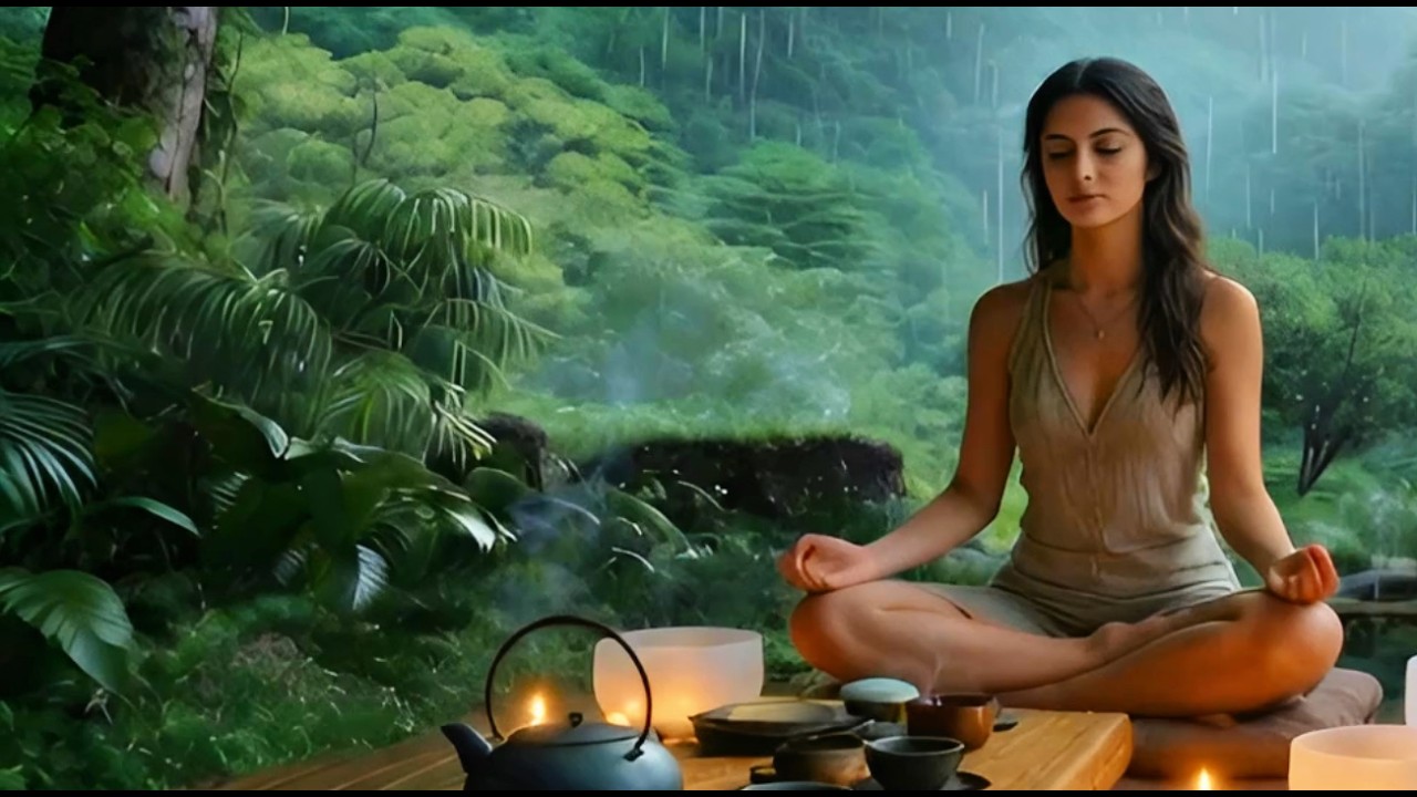 Crystal Bowl Meditation in a Mountain Cabin Valley | Rain Sounds for Deep Relaxation, Sleep & Focus