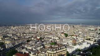 Aerial View Of Paris Cityscape, Filmed By Drone From E Montmartre, Paris, France