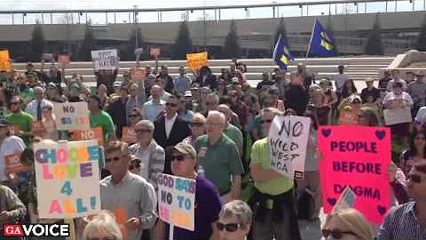 Rev. Tim McDonald at rally opposing SB 129 "religious freedom" bill