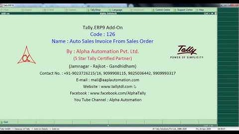 Tally Add On : Auto Sales Invoice From Sales Order in Tally.ERP9 software.