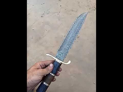 Damascus Steel Knife - Custom Handmade Fixed Blade Hunting Knife - Hunting Bowie Knife
