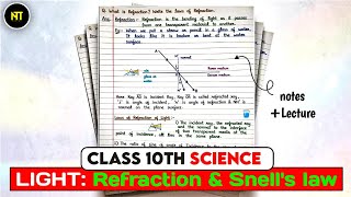 ☄️ Light: Refraction Class 10 । Snell's law Explained with notes | Science Chapter 9 । Master