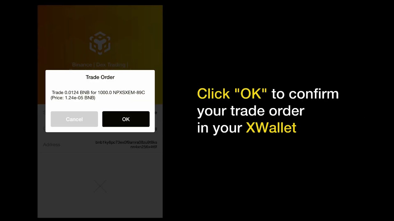 XWallet tutorial how to trade on Binance DEX