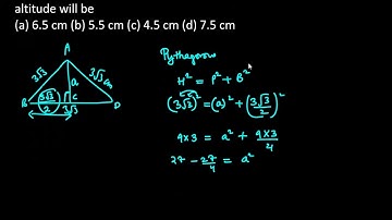 4. In an equilateral triangle of side 3√3 cm the length of the altitude will be (a) 6.5 cm