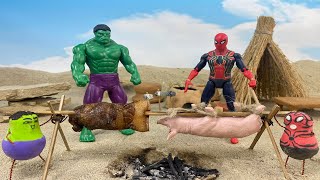 Hulk vs Spiderman tribe and the battle to hunt pigs for meat | Cartoon funny