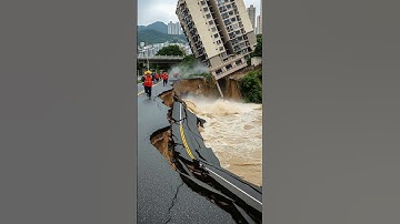 High-Rise Building on the Riverbank Collapses as the Ground Sinks!