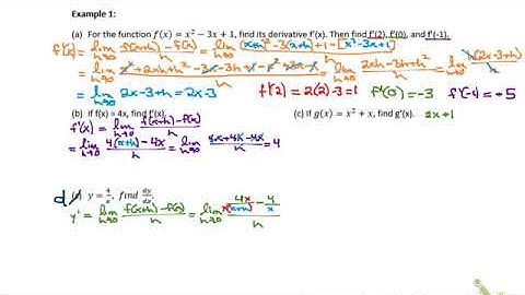 2.2/2.3 Defining the Derivative of a Function and Using Derivative Notation Ex 1 b and d