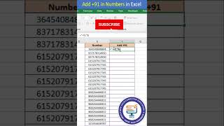 Add +91 in Numbers in Excel #excel #exceltips #exceltutorial #msexcel #microsoftexcel #shorts