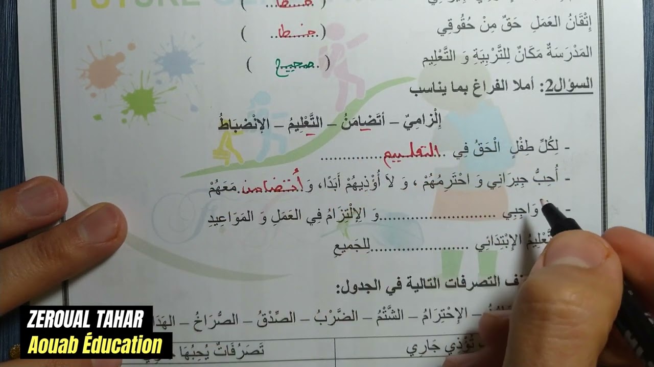حل نموذجي لامتحان الفصل الأول في التربية المدنية 2023-2024  (نموذج01 )≡ الثانية ابتدائي