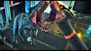 The ultimate battle! Tyrannosaurus rex and giant snake bite each other!