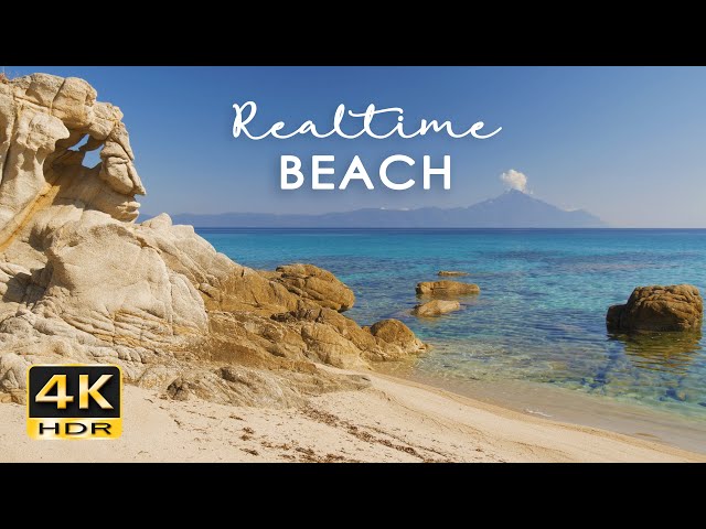 4K HDR Realtime Beach - Gentle Wave Sounds - NO LOOP - Relaxing Lapping Waves - Calm Ocean Views class=