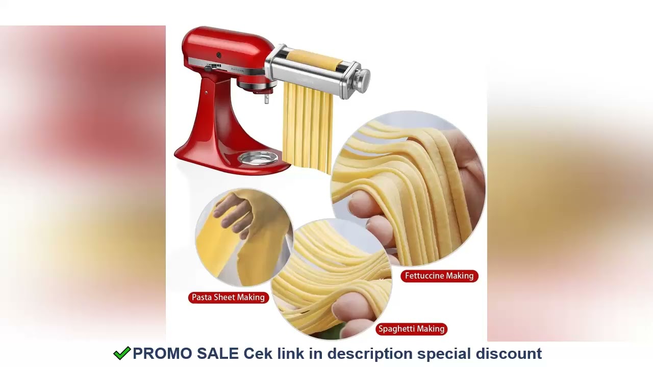 Pasta Attachment for KitchenAid Mixer, Pasta Sheet Roller, Spaghetti Fettuccine Cutter,Stainless Noo