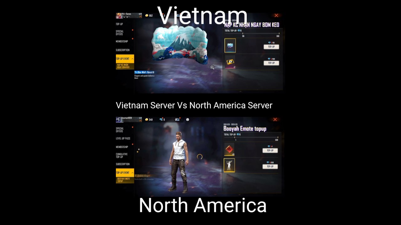 Garena Free Fire North America Server Vs Vietnam Server | America Server Top Up Event And Vietnam