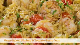 Oven Baked Shrimp & Tomato Pesto Orzo