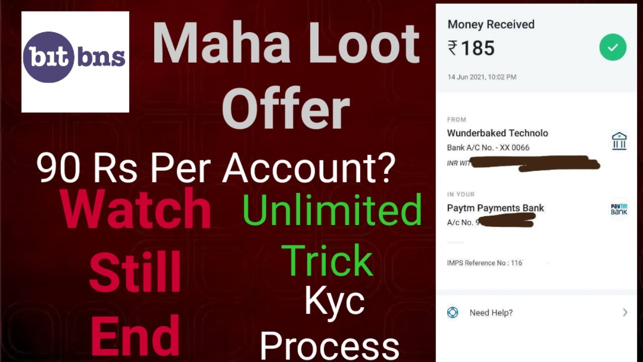 BITBNS PAY Per Account 90 Rs l Unlimited Trick l Payment Proof l How To Get 90RS Free With BITBNS l