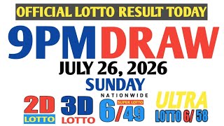 Lotto Result Today 9PM Sunday pcso 2d 3d swertres ez2 July 26 2026 6/49 6/58