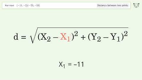 Find the distance between two points p1 (-11,-2) and p2 (-73,-33): Step-by-Step Video Solution